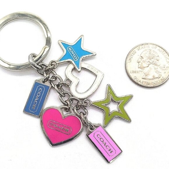 Vintage COACH Hearts and Stars Multi Keychain Fob Purse Charm #FS1628 - Picture 3 of 3